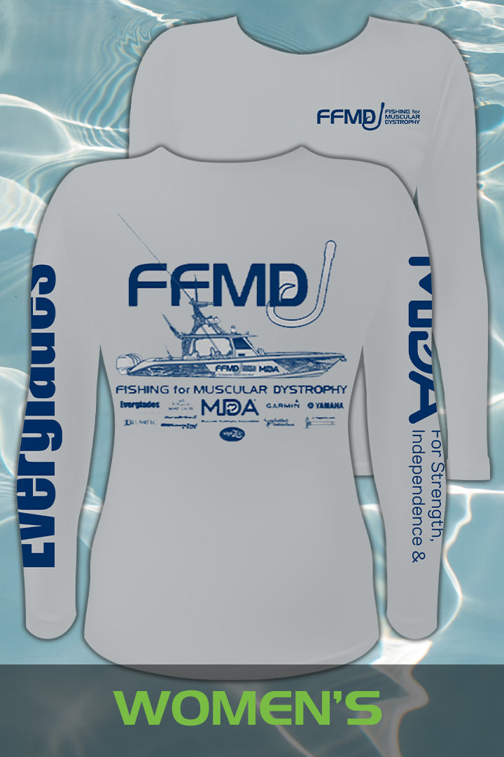 Women's Long Sleeve FFMD Boat Performance Shirt (Dri-Fit)- Grey/Navy