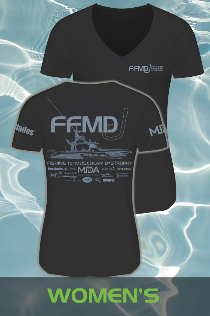 Women's V-Neck Short Sleeve FFMD Boat Performance Shirt (Dri-Fit)- Black